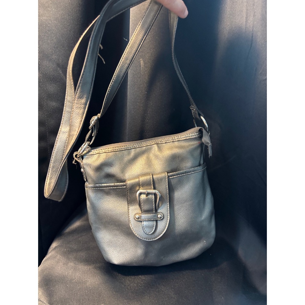 Rosetti Metallic Silver Crossbody Bag Pebbled Faux Leather Purse Organizer
